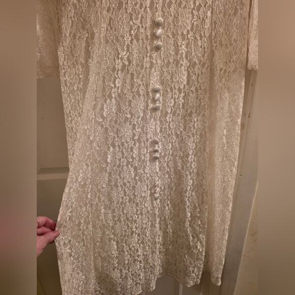 Vtg 80s Elegant Ivory Lace Button-Down Maxi Dress Sheer W/Slip Dress Bridal - Picture 6 of 15